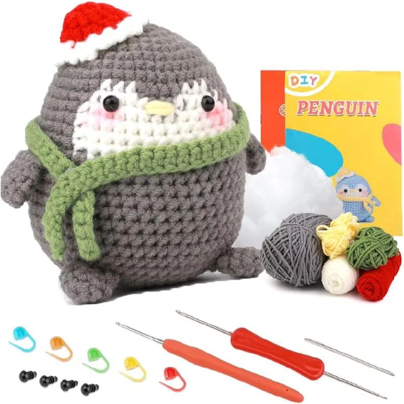 High Quality Crochet Animal Kit for Beginners DIY Knitting Exquisite Penguin Plush Doll Pendant Keychain Weaving Material Set