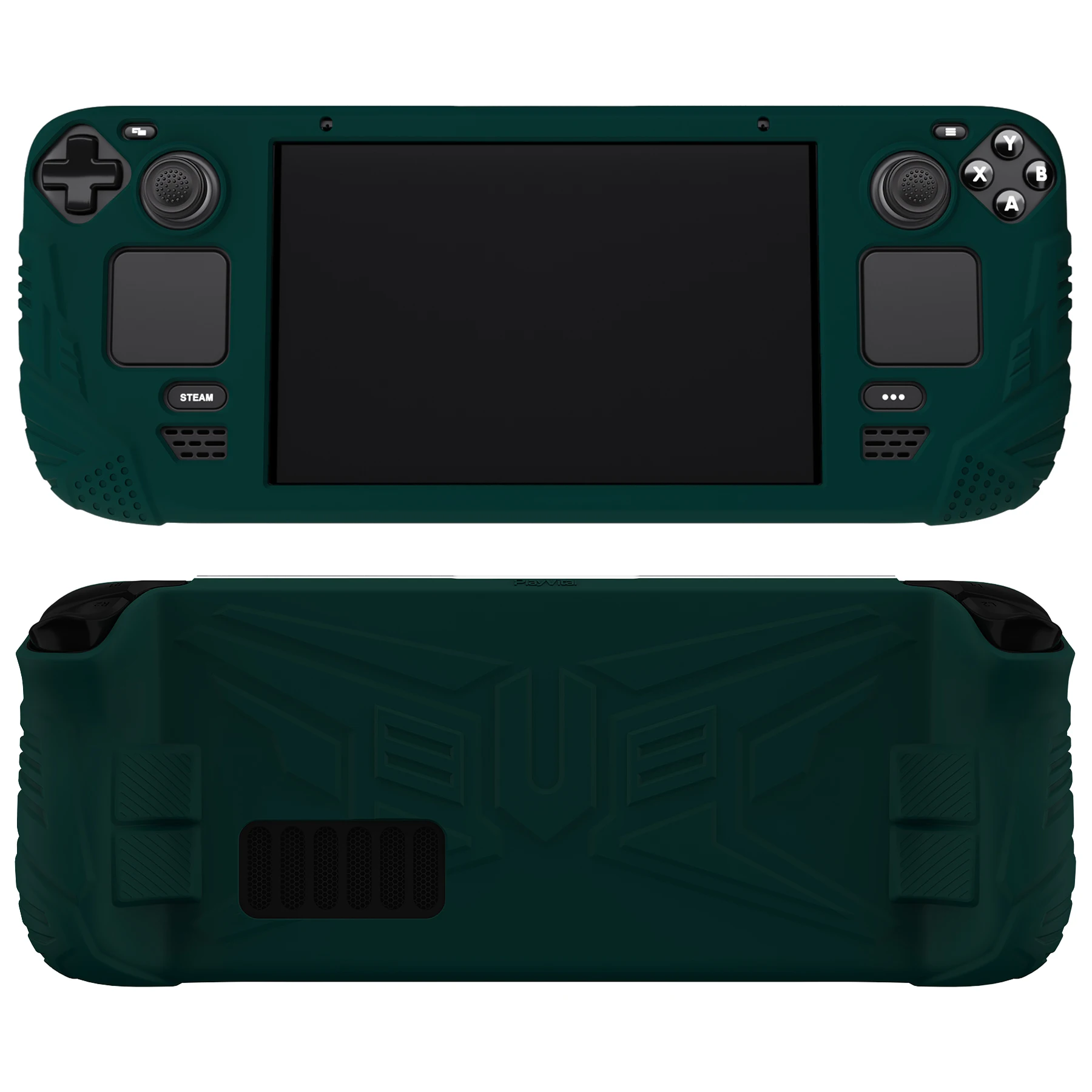 

PlayVital Armor Protective Case for Steam Deck LCD, Soft Silicone Case Shell with Back Button & Thumb Grip Cap - Racing Green