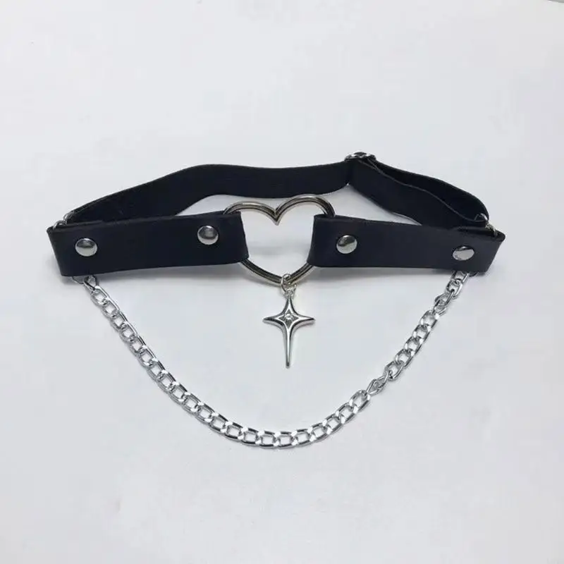 

L5YC Fashionable Star Chain Faux Leather Thigh Strap Heart Leg Garter Belt for Women