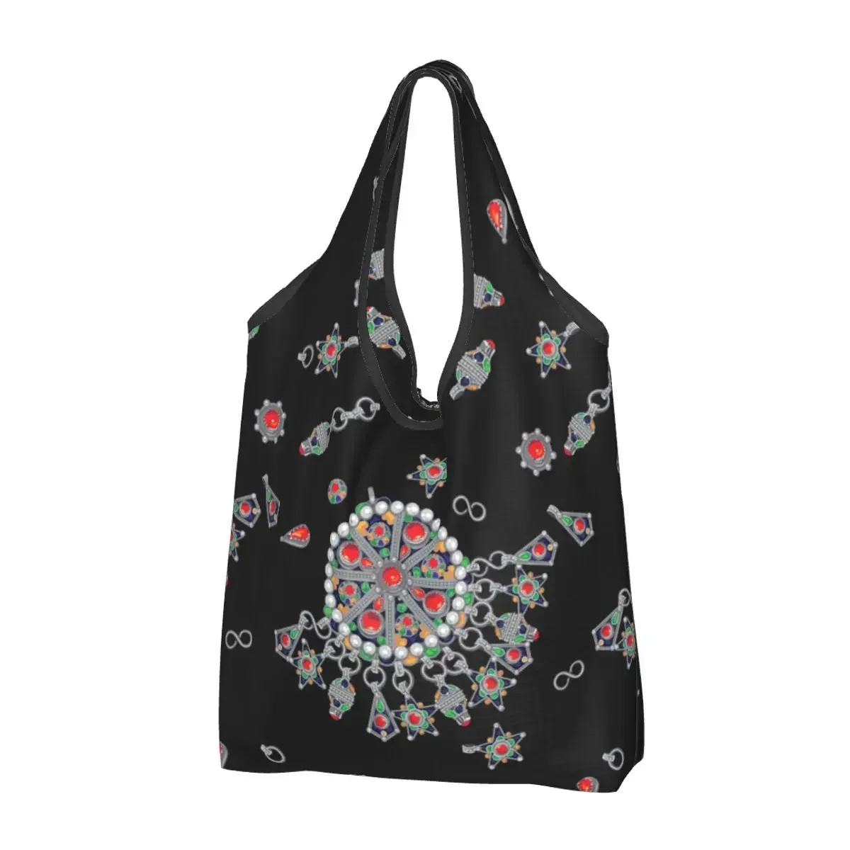 Kabyle Jewelry Groceries Shopping Tote Bag Women Kawaii Amazigh Africa Ethnic Style Shopper Shoulder Bags Big Capacity Handbags