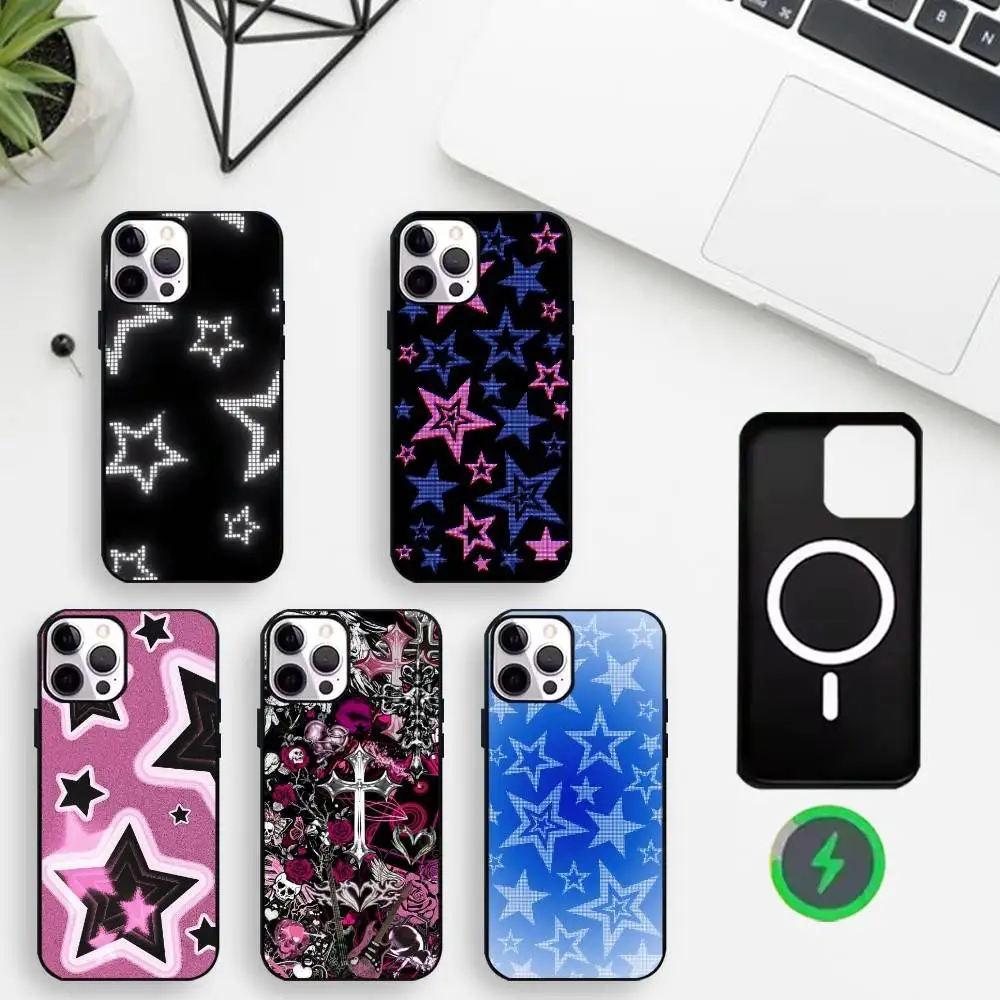 

Y2K aesthetic Phone Case For iPhone17,16,15,14,13,12,11 Max Black Wireless Charging Protecitve Cover