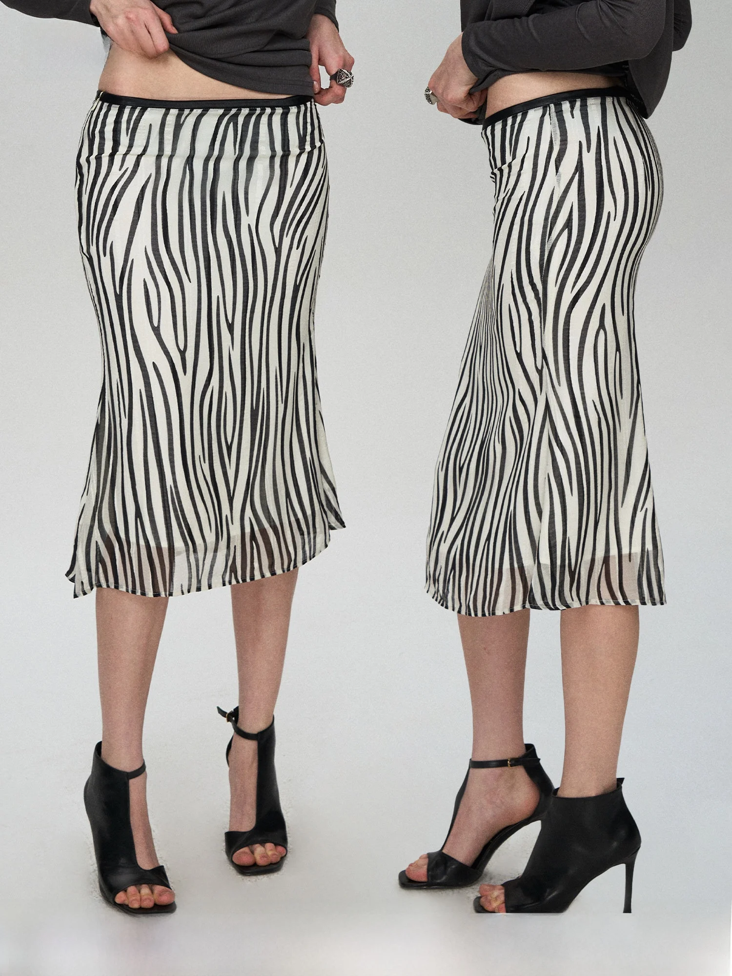

Elegant Fish Tail Skirt Satin Inner Leather Waist Slimming Midi Skirt Polyester Fiber No Stretch Business Casual Women's Skirt