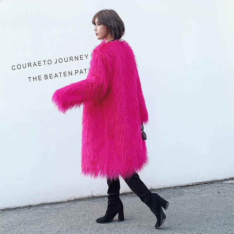 

Eco-Friendly 2025 Winter Long Coat Women's Loose Fur Jaet Inteated Wool And Leather Outerwear Ele Lady Sle