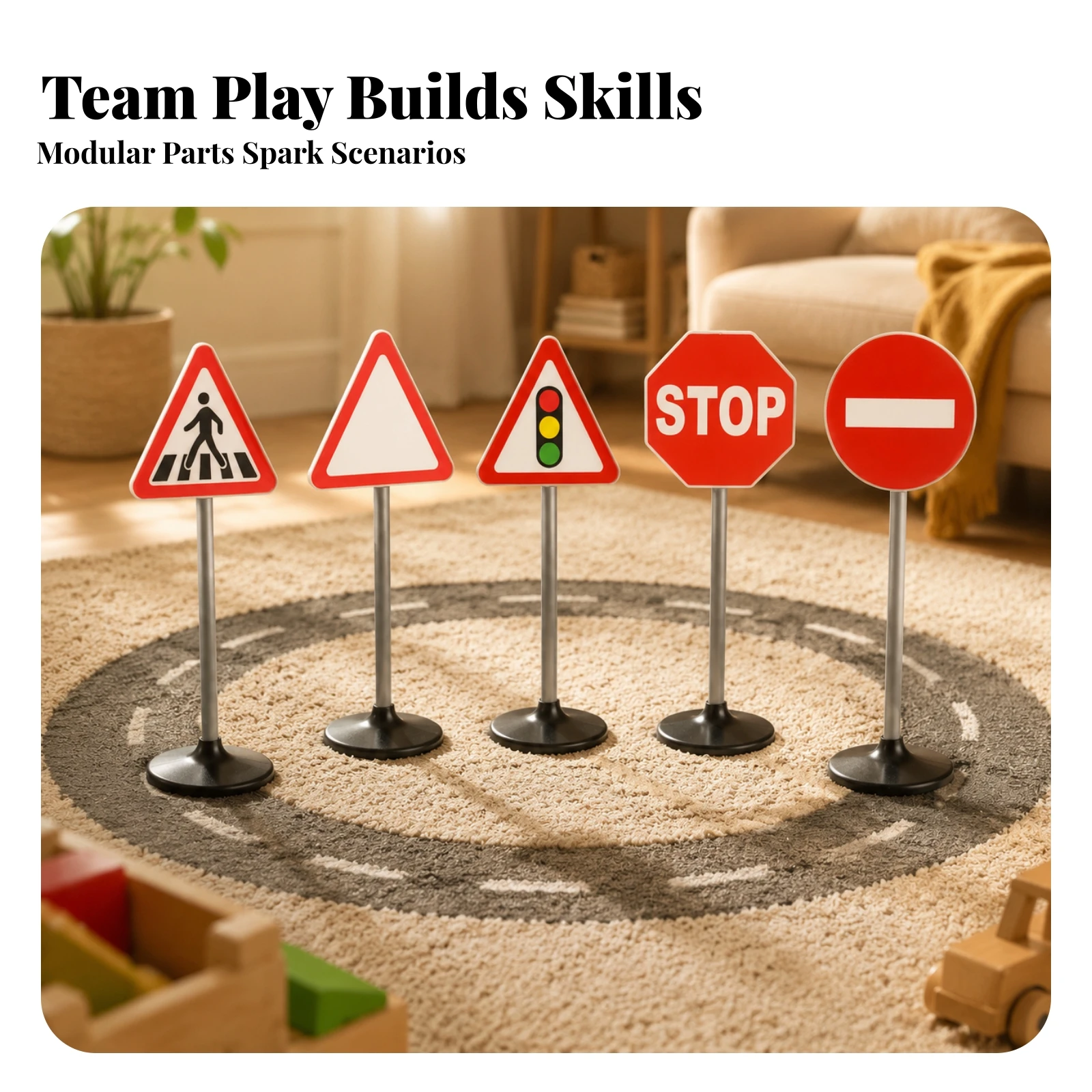 5 Pieces Traffic Sign Toy Set Child-Sized Toy Traffic Signs Sturdy Long-Lasting for Children, Playroom, Classroom