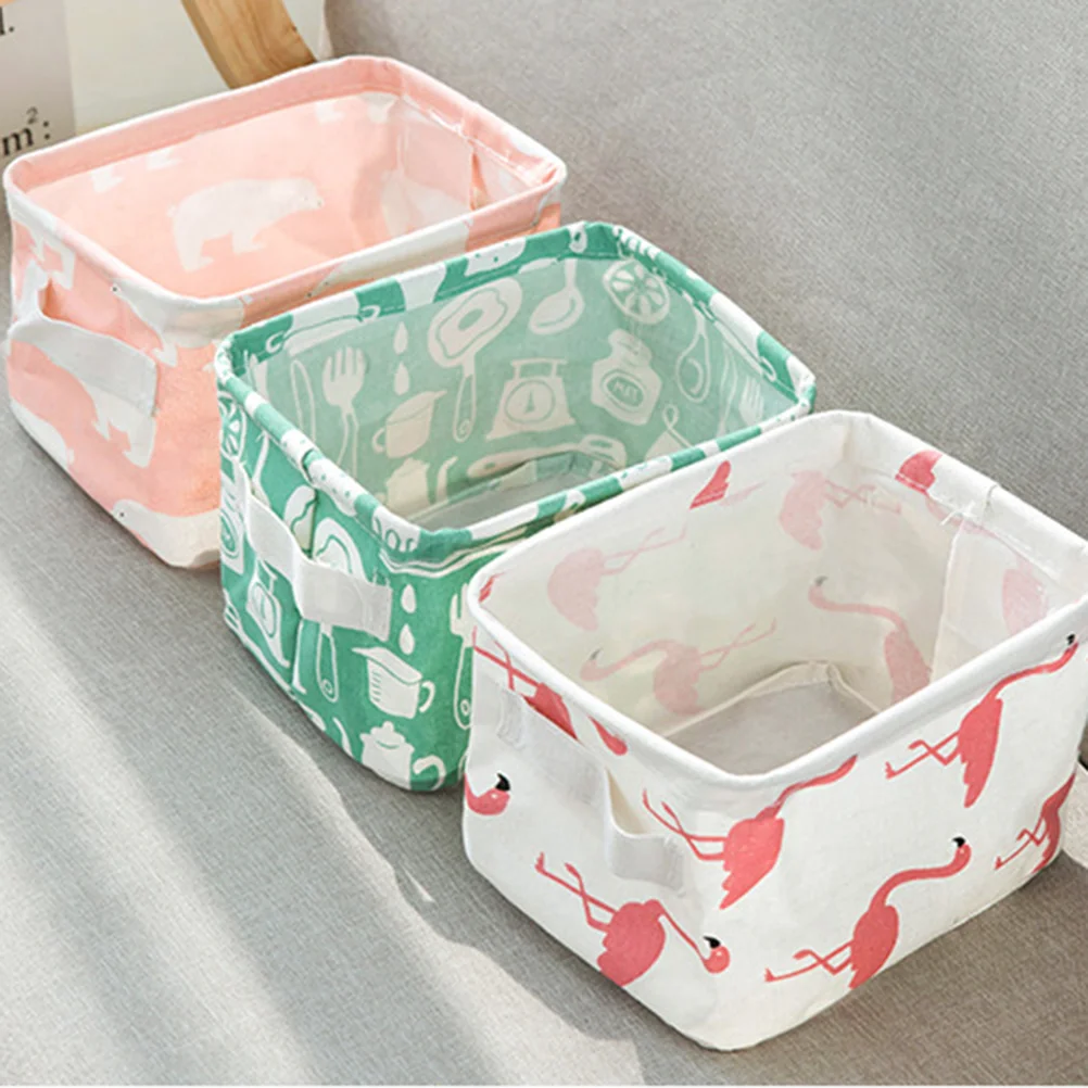 Storage Basket Foldable Fabric Bins Desktop Organizer Case with Handle (Flamingo) organizer baskets fabric storage bins