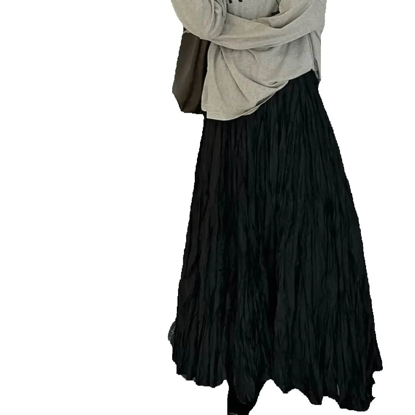 2026 Spring and Summer New French Pleated Half Skirt Draped High-Waisted A-Line Pleated Long Skirt