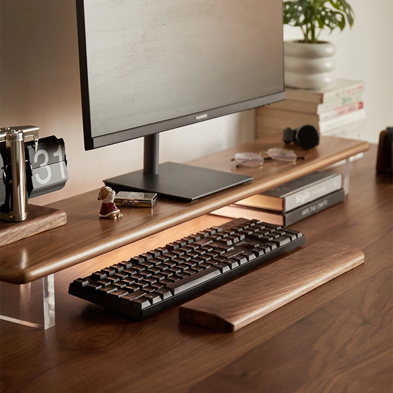 Acrylic Floating Desk Shelf Black Walnut Storage Stand Monitor Riser for PC Laptop Office Organizer with Acrylic Legs
