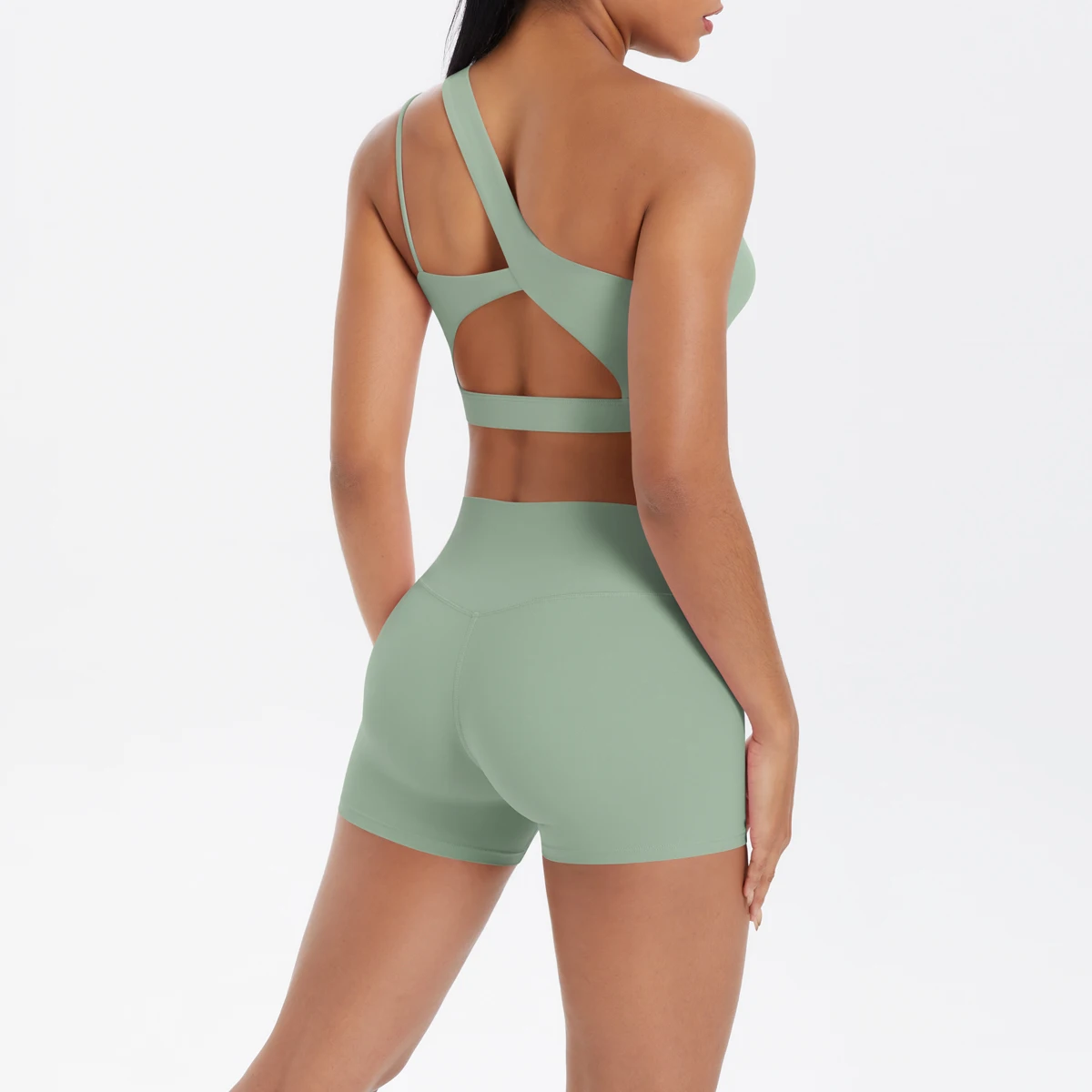 Yoga Anzug Sport Set Gym Sport Crop Tops Einfarbig Nylon Yoga Bh Laufen Radfahren Sport Gym Workout Yoga Shorts – Detail 22