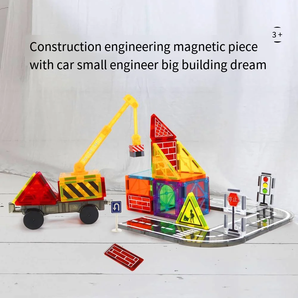 Magnetic building blocks Strong magnet road magnetic piece Urban traffic building crane color window magnetic piece