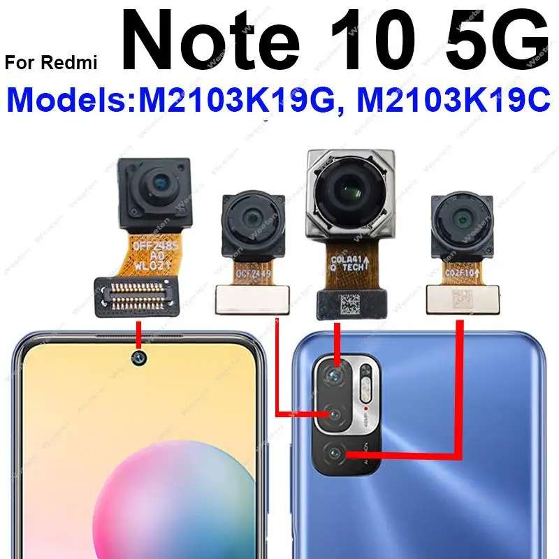 Front Rear Main Camera For Xiaomi Redmi Note 10 5G Front Selfie Facing Back Main Macro Depth Camera Flex Cable Parts