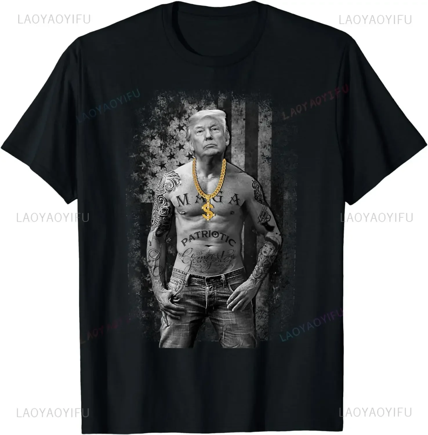 Pro-trump Patriotic Gangster Anti-Liberal Republican Summer Trend Harajuku Short Sleeve Unisex Design Oversized Cotton T-shirt