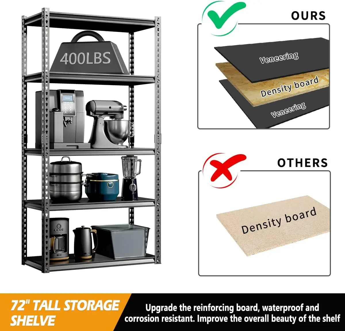 Garage Storage Shelves, Adjustable 5-Tier Metal Heavy Duty Shelving, Utility Storage Rack for Garage Organization Warehouse