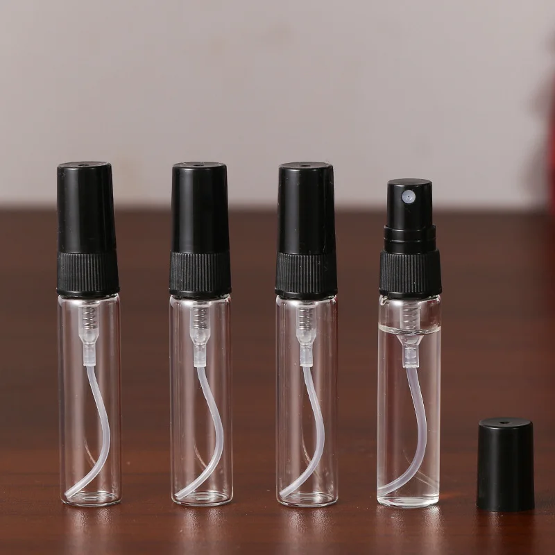 50/100PCS 2ML 3ML 5ML 10ML Black Portable Glass Perfume Bottle Empty Refillable Bottle Cosmetics Bottle Sample Thin Glass Vials