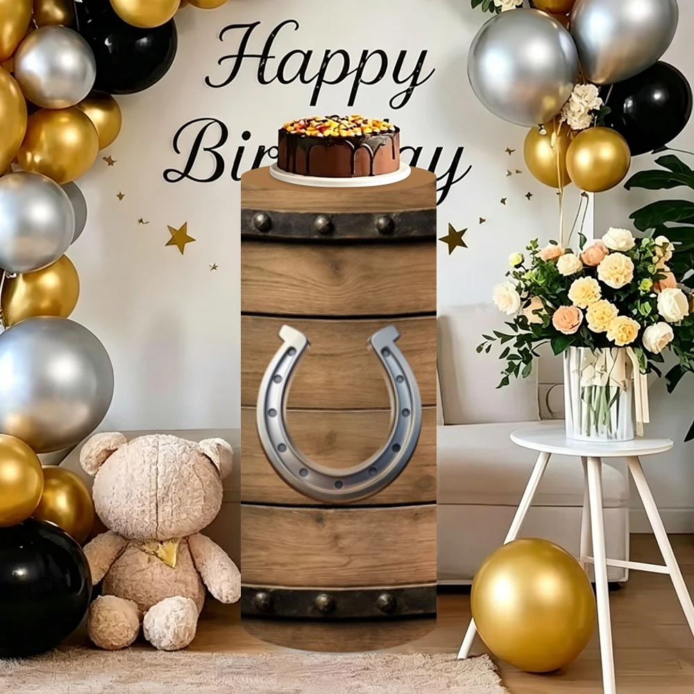 Yeele Western Cowboy 3PCS Cylinder Stand Cover Grey Wooden Riding Boots Hat Birthday Party Decor Elastic Dessert Table Covers