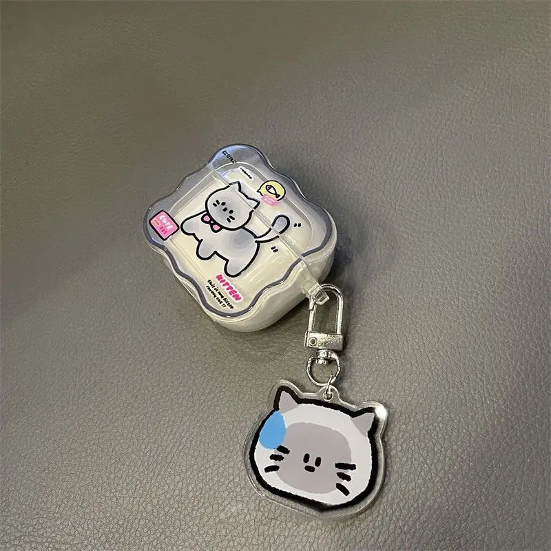 Cute Funny Cat Headphone Case For Apple AirPods 1 2 3 Cartoon Clear Cover with Keyring Soft Silicone Cases for AirPods Pro 2nd
