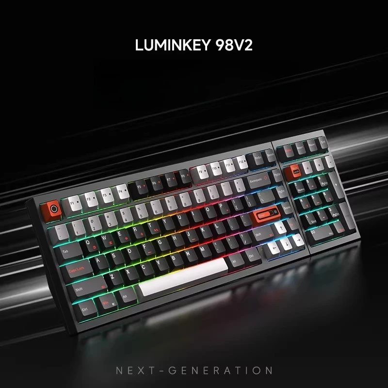 LUMINKEY 98V2 Aluminum Alloy Mechanical Keyboard Wireless Tri Mode Gasket Structure Hot-swappable RGB Customized Gaming Keyboard