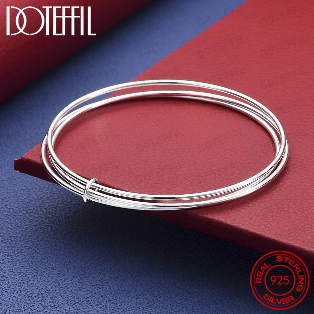 925 Sterling Silver Triple-Line Bangle for Men Women Fashion Party Jewelry Accessories