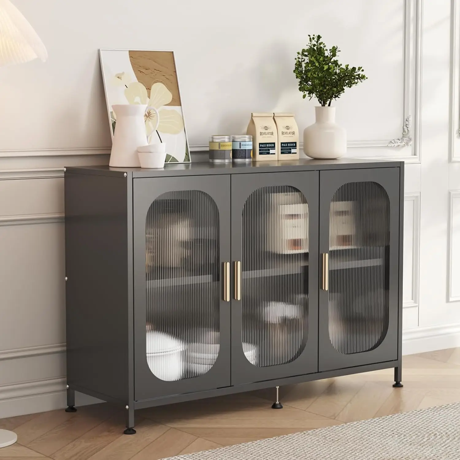 

Sideboard Buffet Cabinet, Outdoor Storage Cabinet, 3 Doors, Metal,Resisting Ccratches, Rust, Adjustable Shelf for, Customized