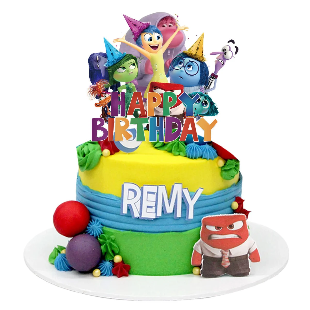 Inside Out 2 Cake Topper Kids Birthday Party Cartoon Disney Decoration Paper Cake Insert Decoration Flag Baby Shower Supplies