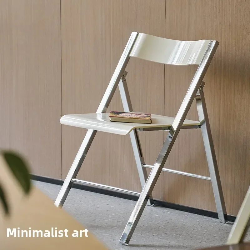 Nordic simple electroplating folding stool household backrest chair queuing equal chair transparent computer chair portable