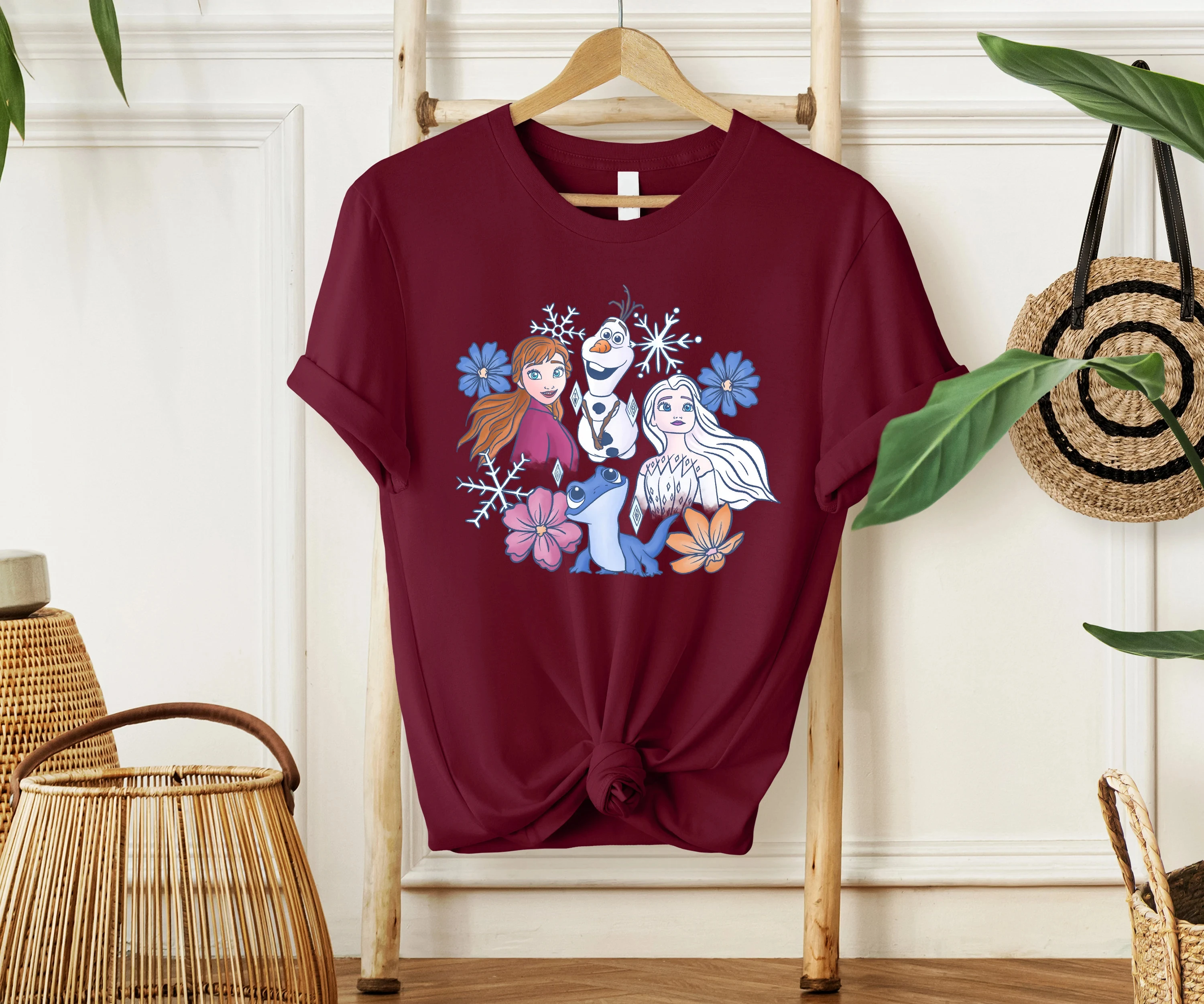 قمصان ريترو فروزن الملونة المريحة، قمصان إلسا الرجعية، قمصان آنا، قمصان أولاف، قمصان المملكة السحرية، قمصان فيلم ديزني #5