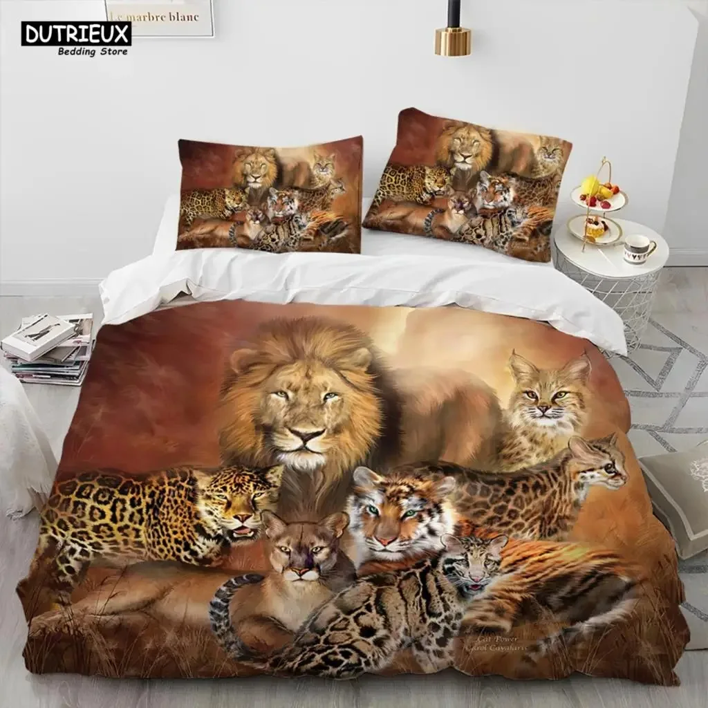 

3D Tiger Rose Leopard Animal Luxury Comforter Bedding Set,Duvet Cover Bed Set Quilt Cover Pillowcase King Queen Size Bedding Set