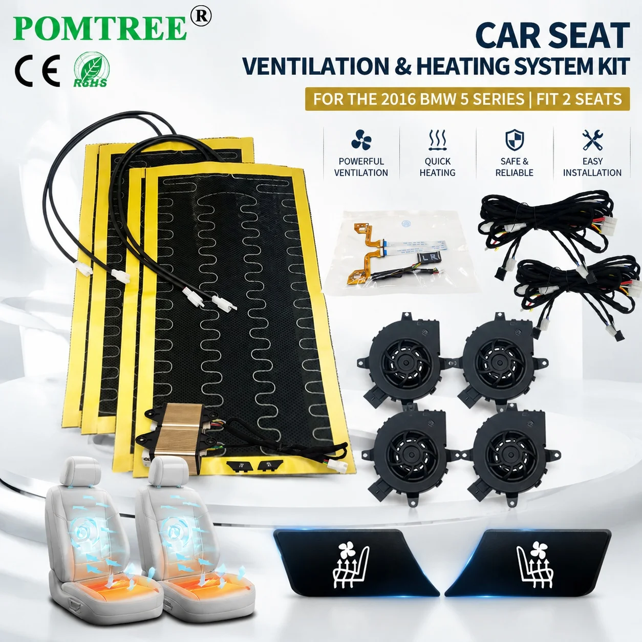 Built-in Car Seat Ventilation Cooling And Heating System Kit Fit 2 Seat,Compatible With 2016 BMW 5 Series Air Conditioning Panel