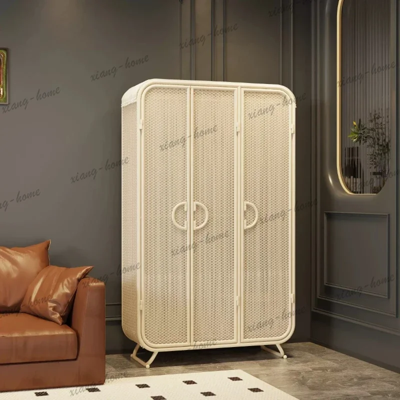 Factory Direct Eco-friendly Iron Wardrobe French Cream Style, No Installation Required, Home Bedrooms Light Luxury Finished Ward