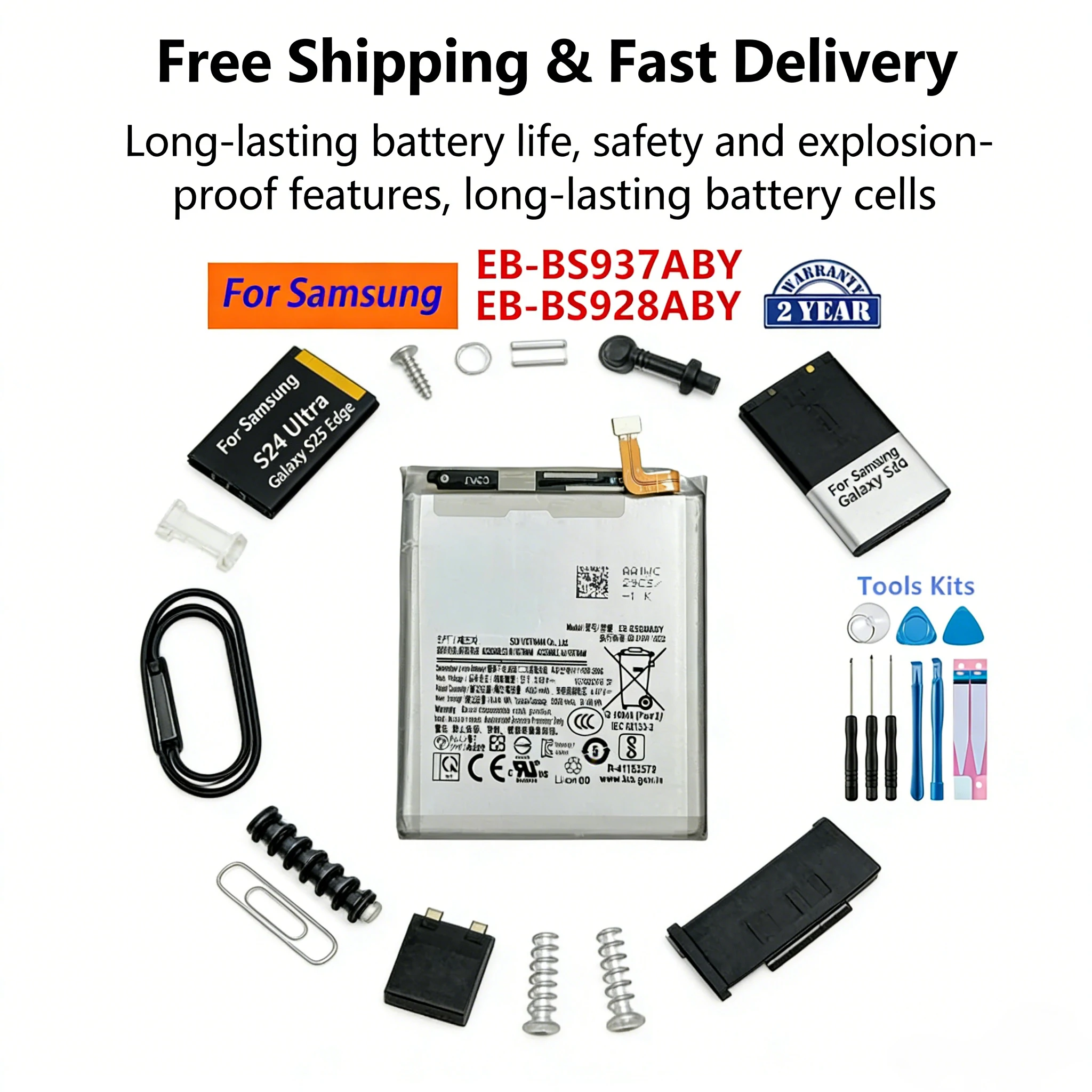 

EB-BS928ABY Battery for Samsung S24 Ultra 5G EB-BS937ABY for Galaxy S25 Edge Mobile Phone Replacement Internal Batteries + Tools