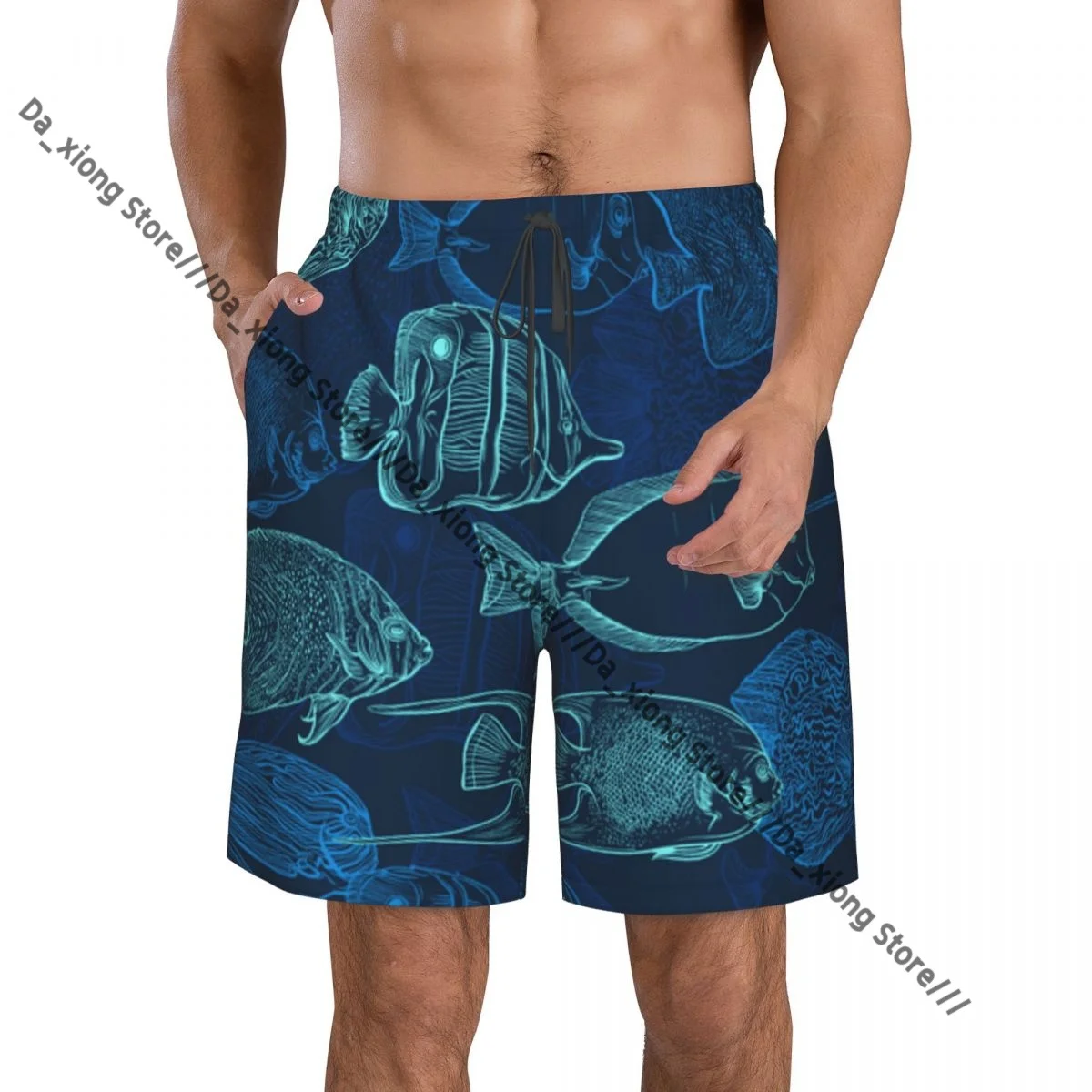 Tropical Fish Vintage Marine Fauna Quick Dry Swimming Shorts For Men Swimwear Swimsuit Trunk Bathing Beach Wear