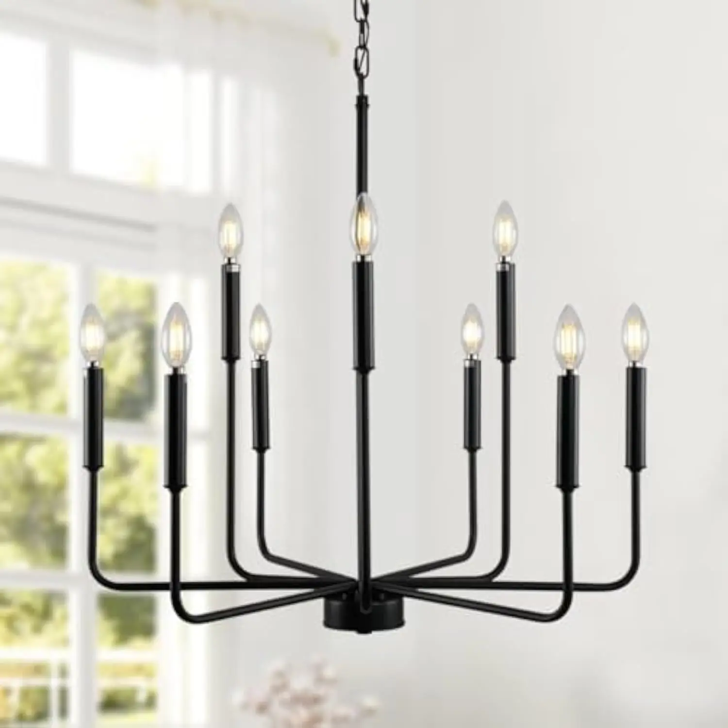 

Black Chandelier, Modern Farmhouse Chandeliers for Dining Room 9-Lights Candle Pendant Lights Kitchen Island Rustic Industrial