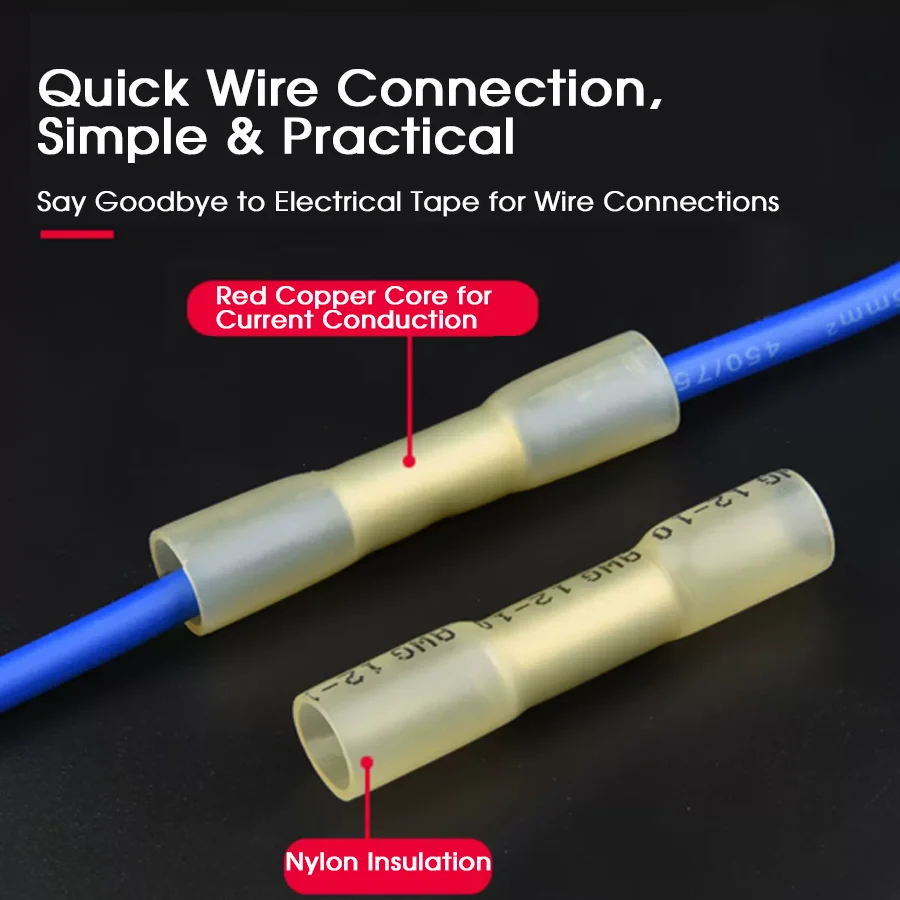BHT Series Waterproof Heat Shrink Wire Connectors 1.25 2 5mm² Insulated Copper Butt Crimp Terminals  Splice Electrical Connector