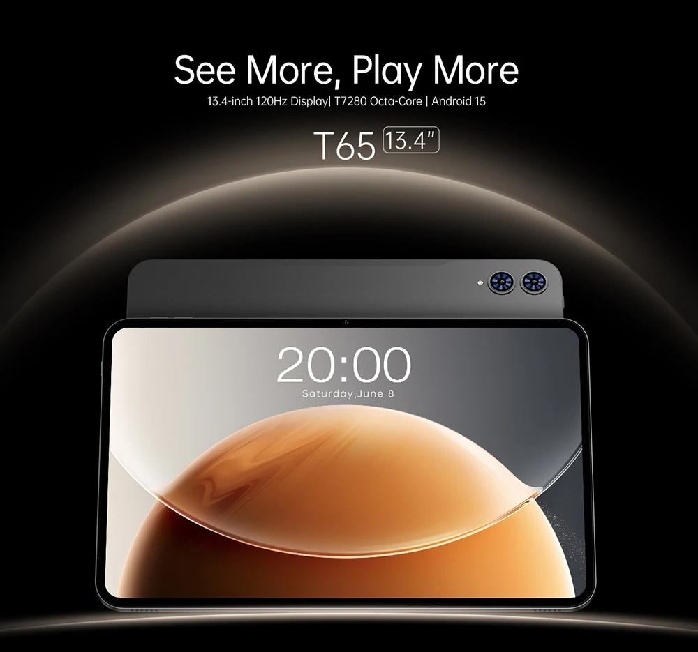 T65 Tablet 13.4" Android 16 1920X1200 120Hz Display T7280 8-Core 18GB RAM (6GB+12GB) 128GB ROM 4G LTE GPS 8000mAh Type-C Teclast TLA001