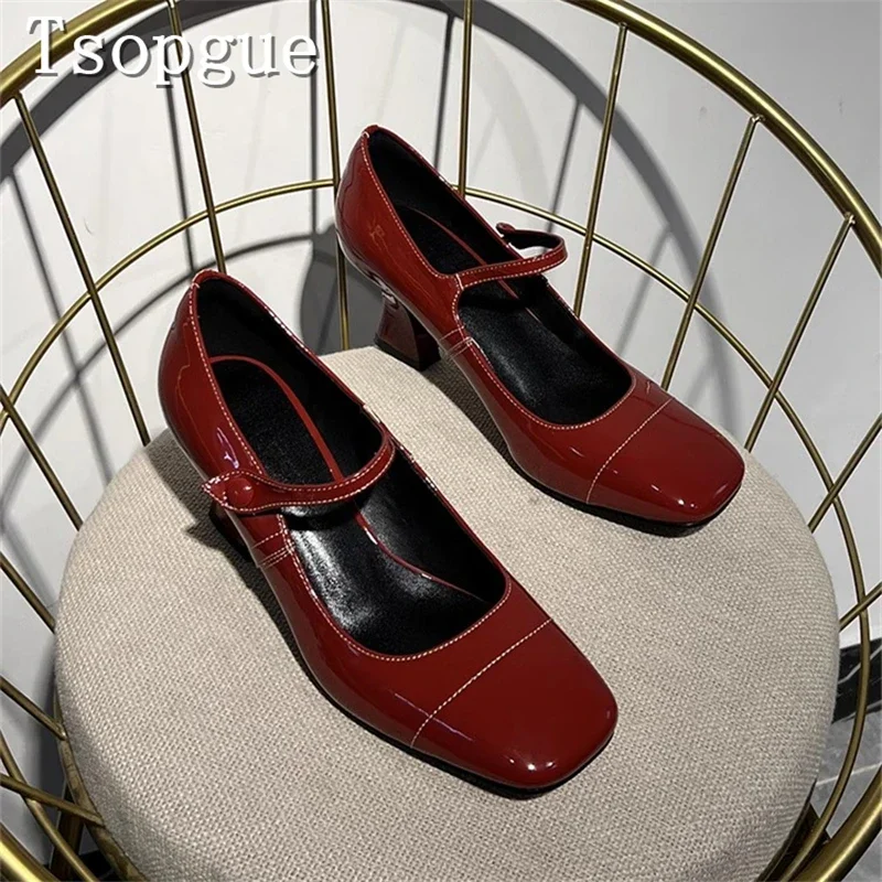 

Vintage Square Toe Mary Jane Shoes Shallow Strange Style High Heels Pumps Elegant Women Party Office Dress Shoes