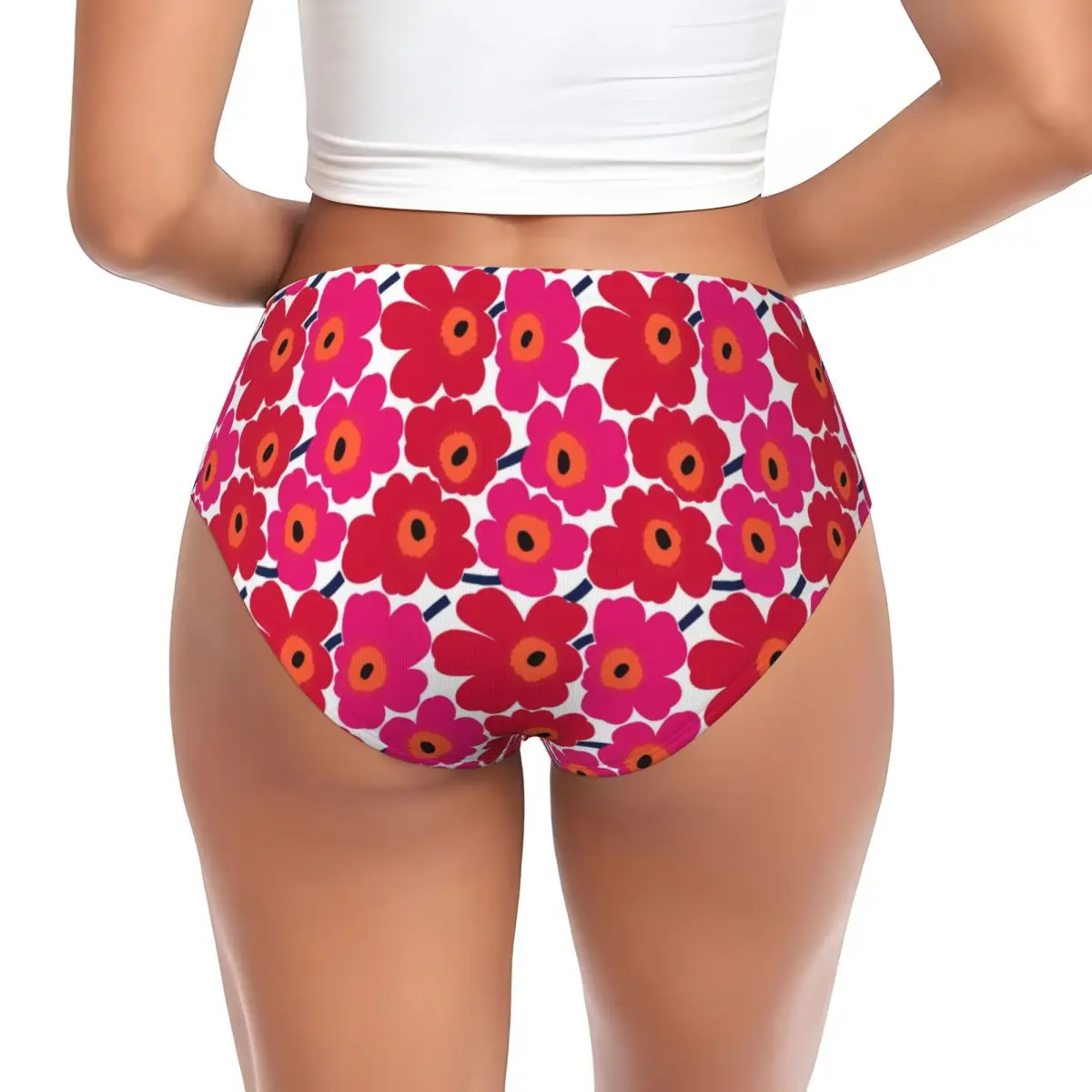 Custom Women Little Poppy Print Brief Panties Female Stretch Fashion Modern Style Underwear Underpants