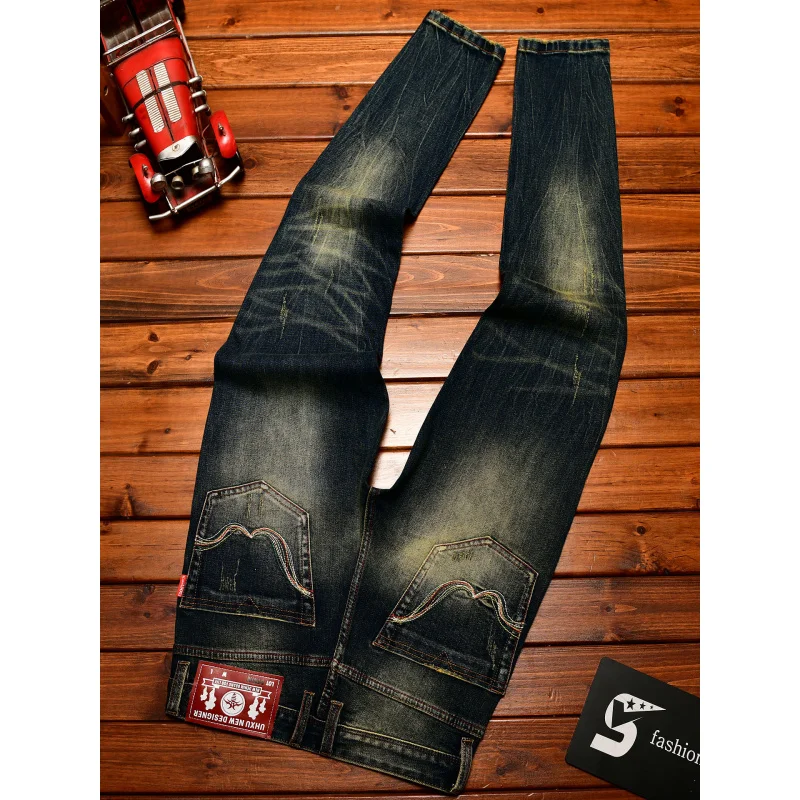 

2025 Autumn New High end Jeans for Men with Stretch, Slim Fit, Retro and Nostalgic Trendy Brand Denim Pants
