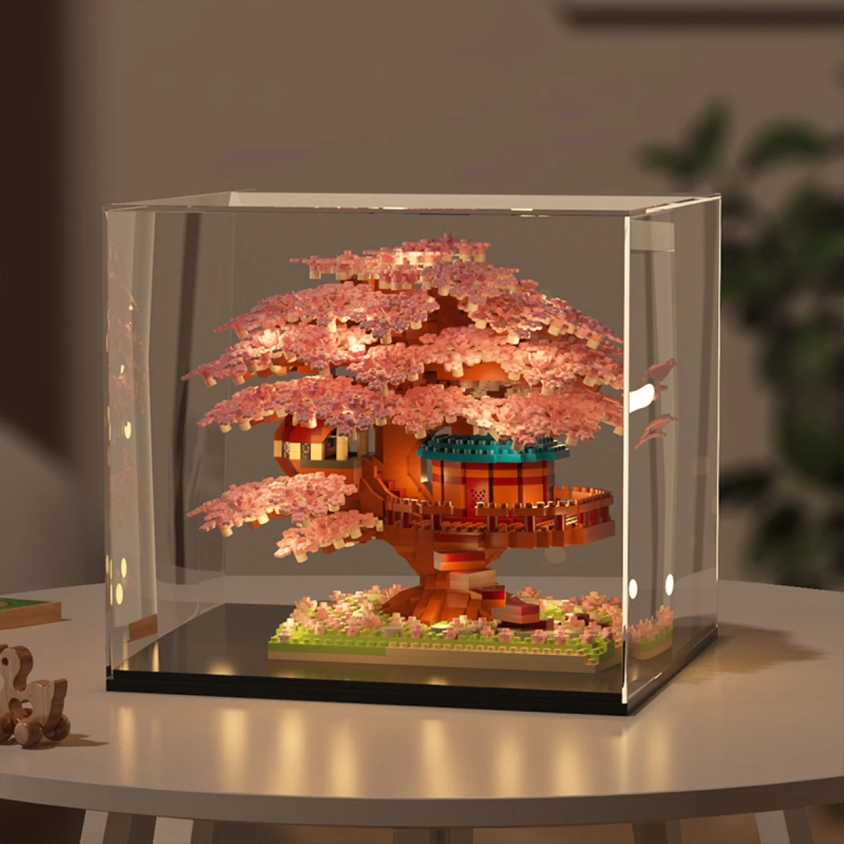 Large Sakura Treehouse Micro Particle Building Blocks, High-Difficulty Assembly Toy, 3D Collectible Display Piece, Suitable as a Holiday Gift for Children Aged 6 and Above