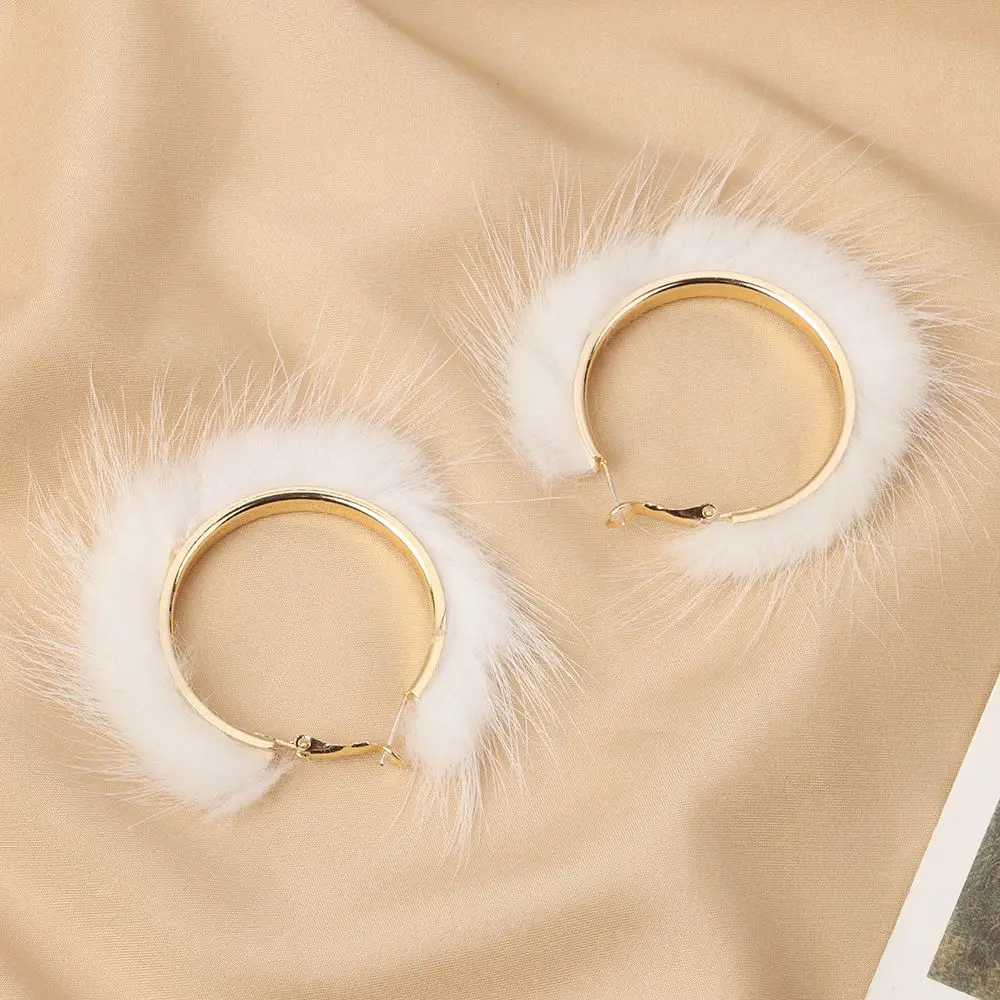 1 Quà Tặng Tính Khí Giáng Sinh Phóng Đại Sang Trọng Trang Sức Lông Ấm Áp Vòng Vòng Tròn Lớn Bông Tai Tròn Có Lông Bông Tai