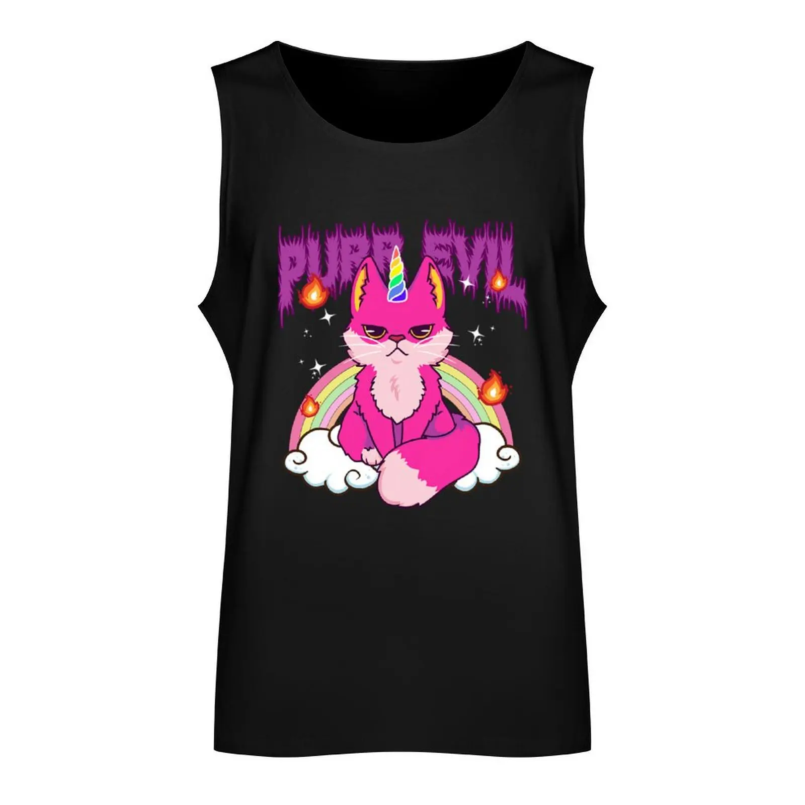 Purr Evil Cute Rainbow Tank Top Men's clothing vest for men Men's gym t-shirt T-shirt Men's gym