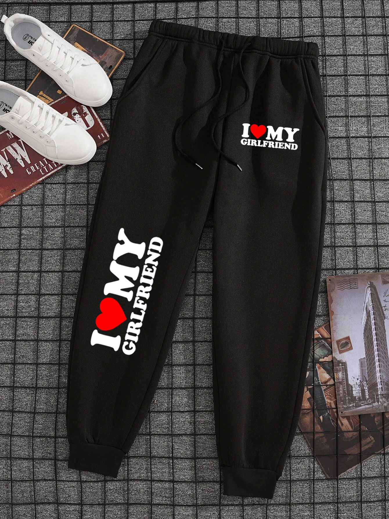 I Love My Girlfriend Prints Men Women Trouser Drawstring Outdoor Trouser Fleece Casual Sweatpant Warm Sport Trouser Couple