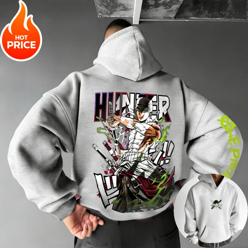 Anime One Piece Zoro Harajuku Streetwear Męska Bluza Vintage Streetwear Zimowa Damska Bluza z Kapturem Oversize z Długim Rękawem
