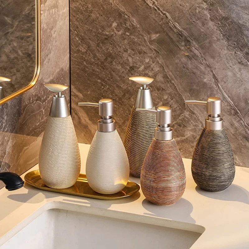 

Modern Creative Brushed Refillable Ceramic Soap Dispenser for Home Bathroom Hotel Washroom Liquid Soap Body Wash Shampoo Bottle