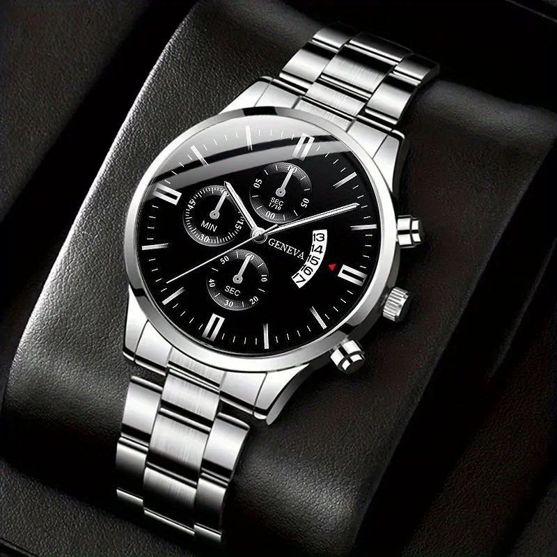 2개/대 합금 스트랩이 포함된 남성용 패션 시계 세트 비즈니스 캐주얼 스포츠 석영 남성용 시계는 남성을 위한 완벽한 선물입니다.