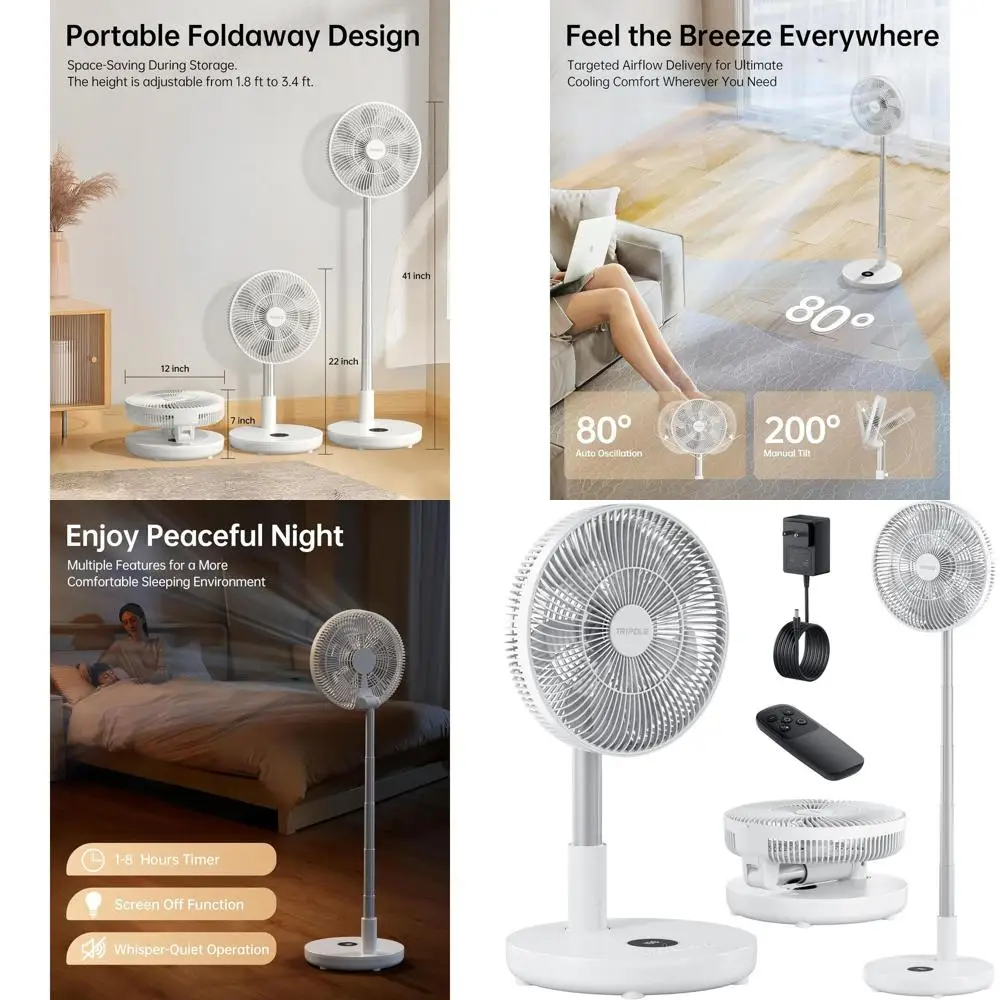 

Портативный перезаряжаемый осциллирующий вентилятор с пультом ДУ, 6 скоростей, таймер на 8 часов, регулируемая высота для дома и офиса