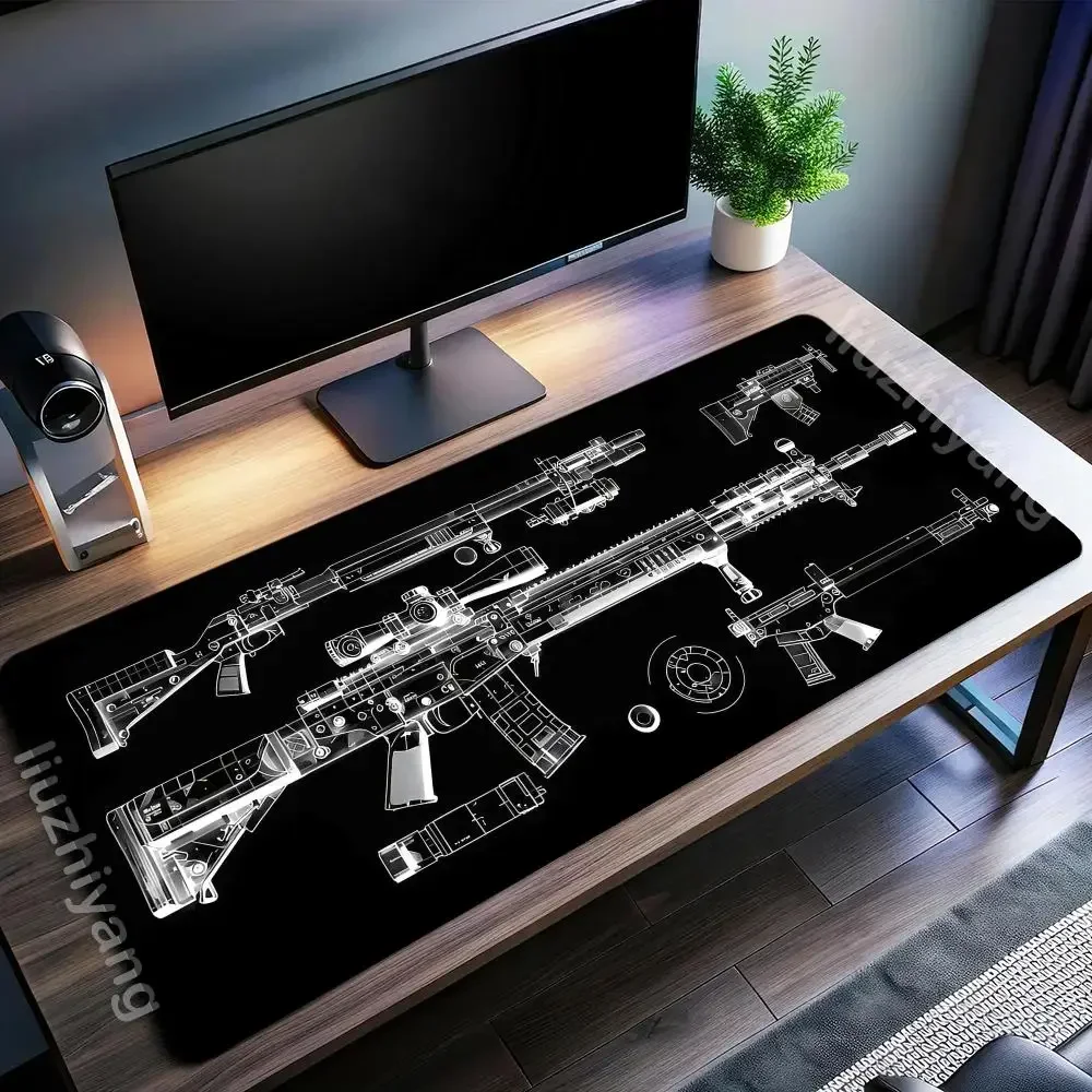 Machine Gun Theme Mouse Pad Large Computer Office Game Table Mat Rubber Anti Slip Stitched Keyboard Mats XXL Desk Pads