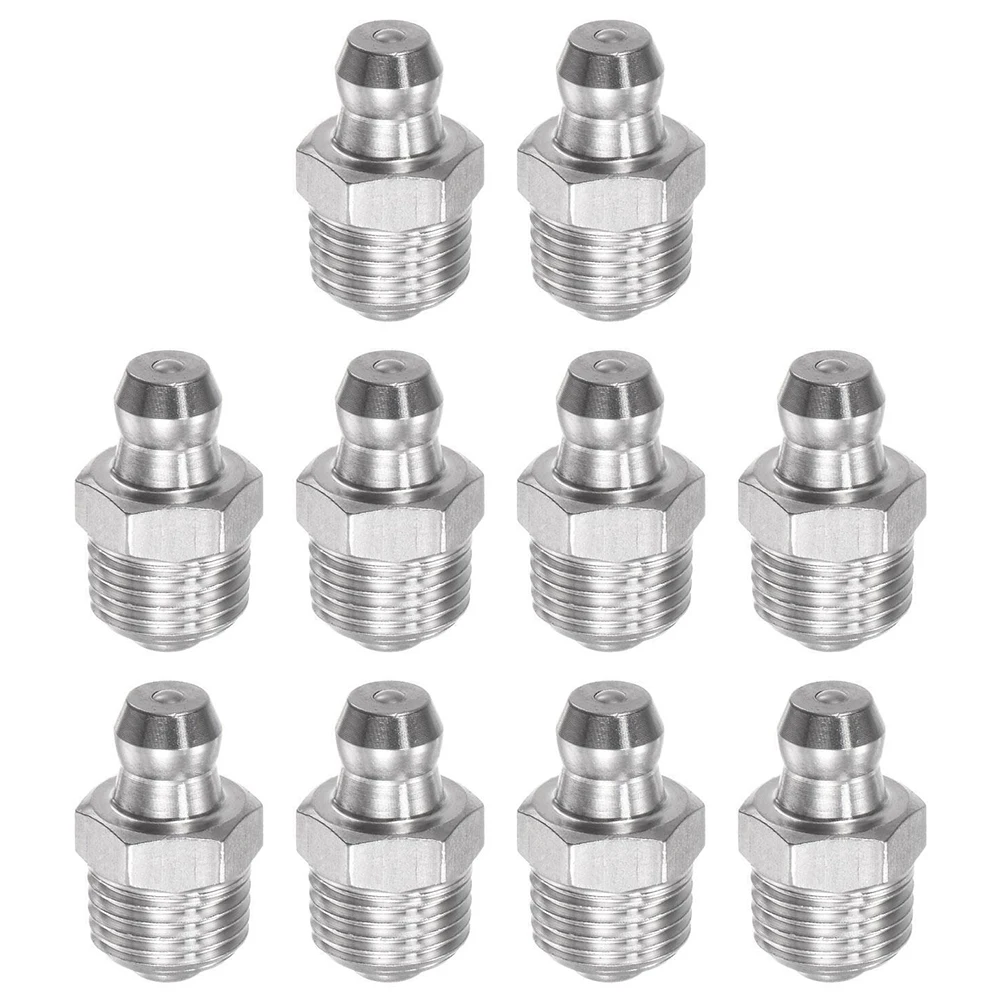 10Pcs Straight Hydraulic Grease Fitting M10 Thread Kit Grease Nozzle Connection 201 Stainless Steel Grease Nipples For Bearings