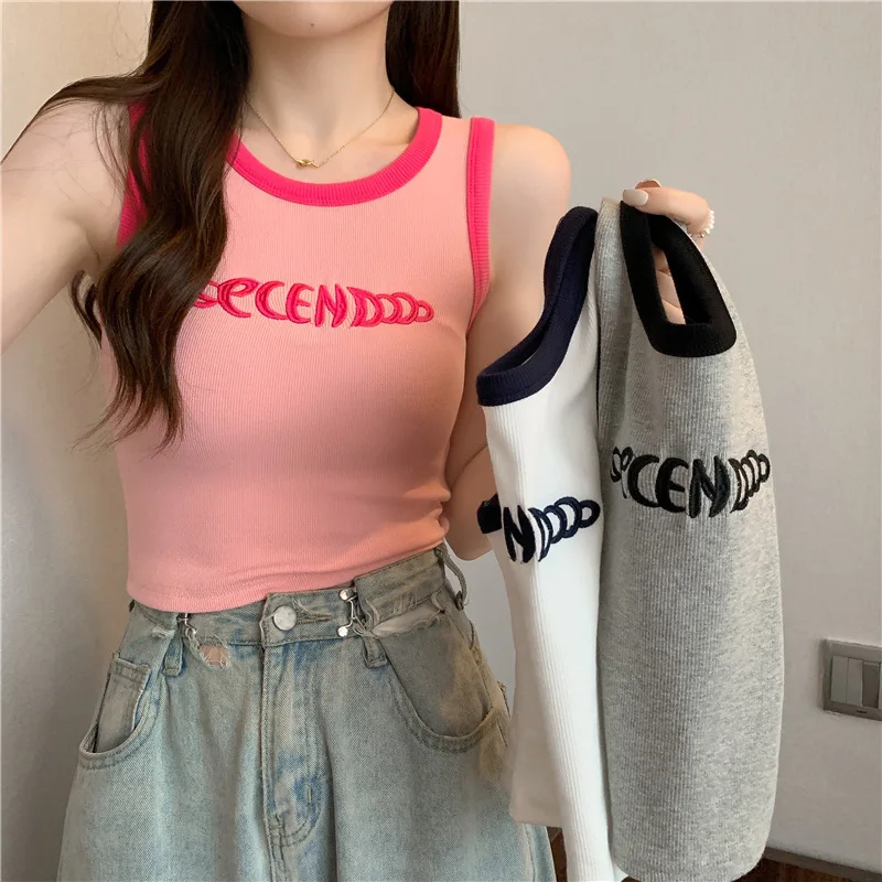 Summer Tanks Camisole Women Sleeveless Navel Exposed Slim Fashion Crop Tops Shortage Lnner Lap Clothes Woman Tees