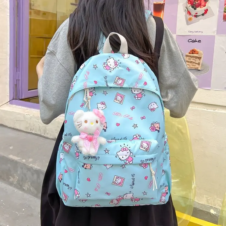 Mochila de Hello Kitty para estudiantes de secundaria, bolso escolar de dibujos animados, de gran capacidad, para mujer