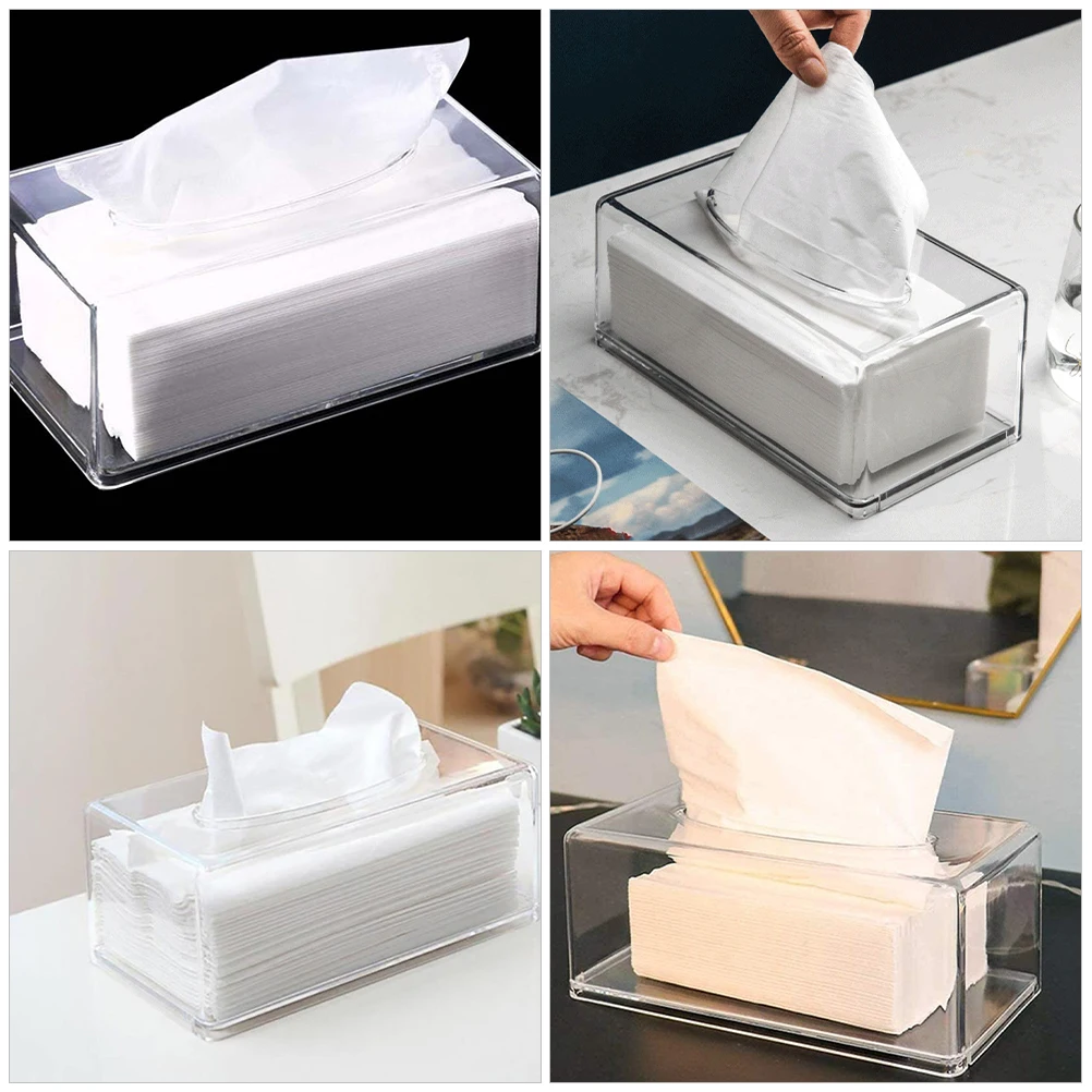 STOBAZA Akrylowy Pojemnik na Chusteczki Higieniczne Przezroczysty Dozownik Papieru Ręcznikowego Organizer na Serwetki Łazienkowe Dekoracyjny Pokrowiec na Chusteczki do Twarzy
