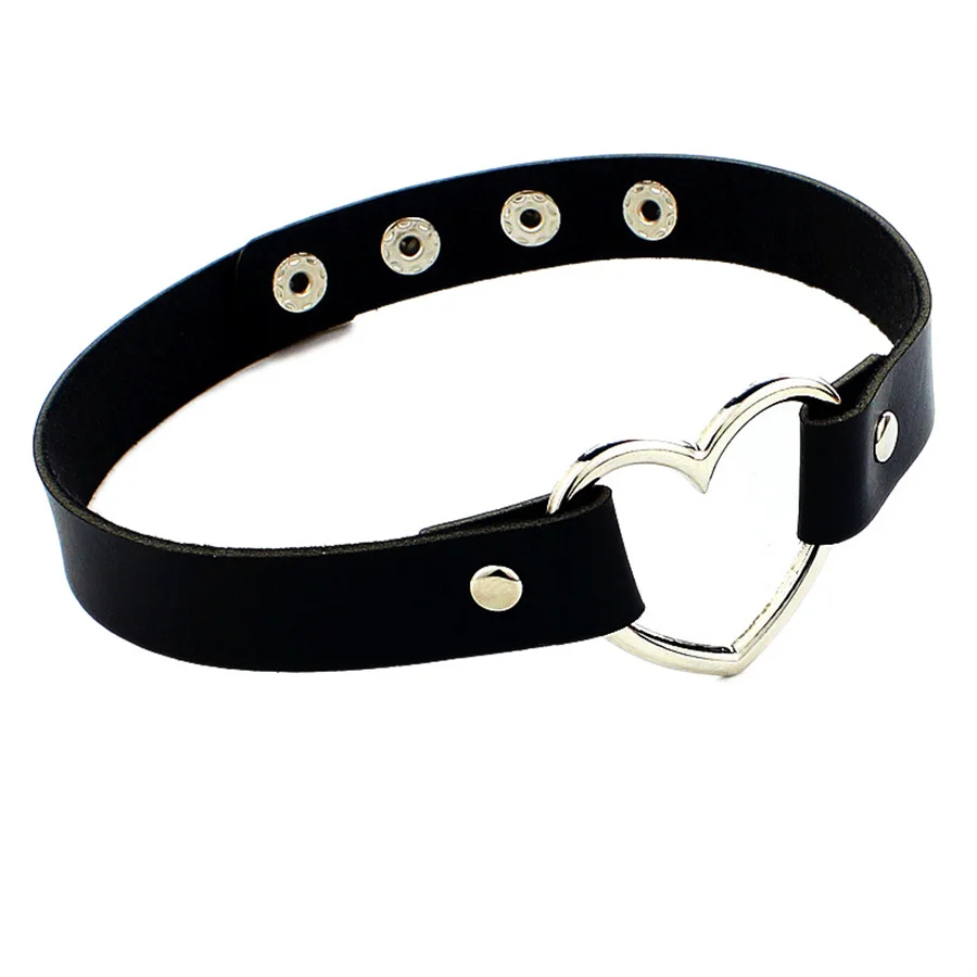 PU Leather Choker BDSM Bondage Neck Restraints Slave Fetish Sexy Gothic Punk Love Heart Choker Sex Toys Exotic Accessories